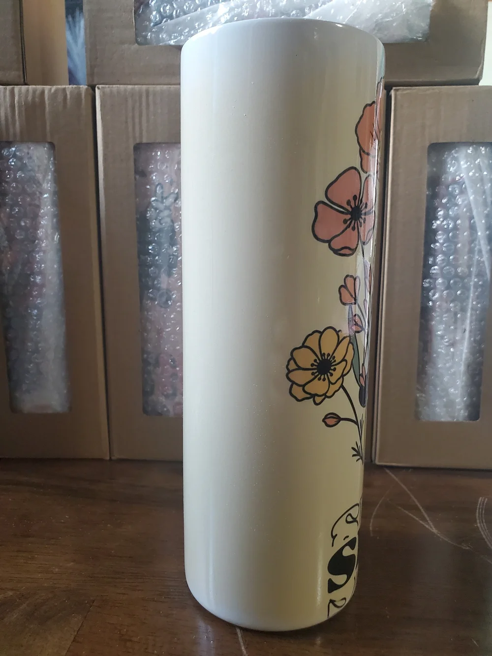 Floral Ghost Stainless Tumbler - White with Peach & Green Accents